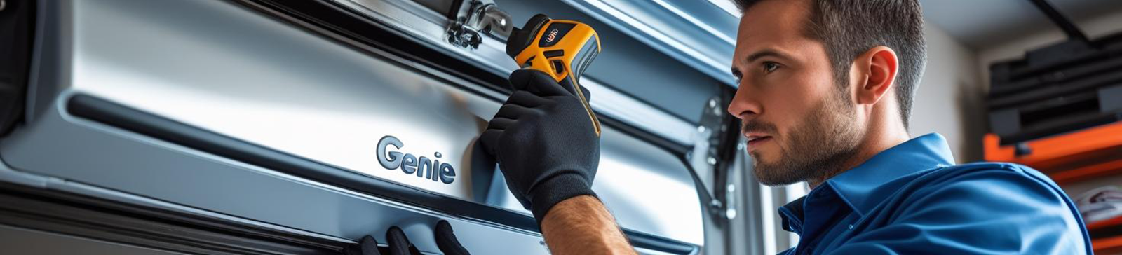 Professional installing a Genie garage door opener in a Shakopee home garage