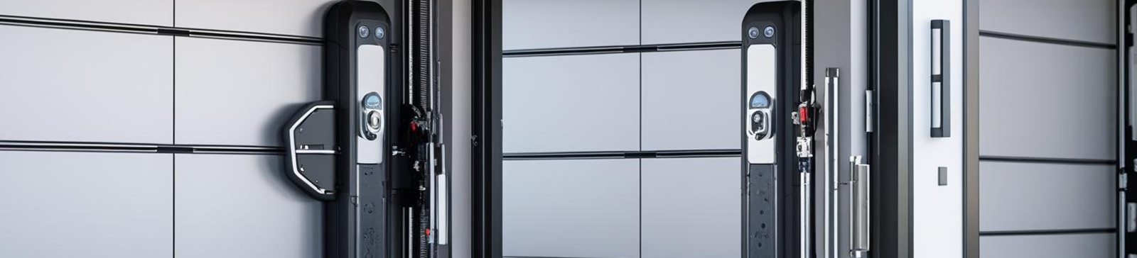Three modern garage doors with integrated smart technology and security systems in a Shakopee home